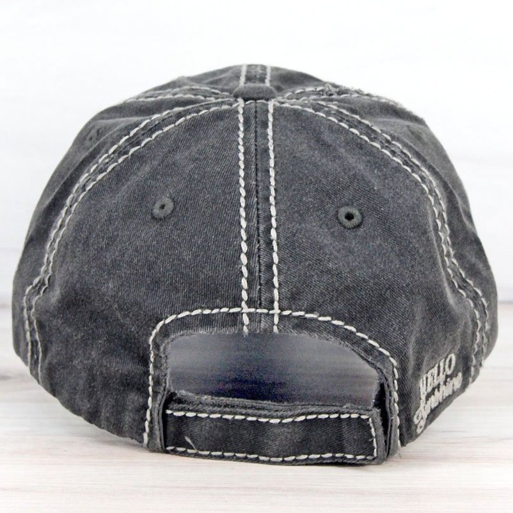NWT Distressed Black Hello Sunshine Cap - Picture 3 of 3